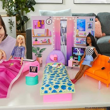 Barbie Toy Playset, Big City, Big Dreams Dorm Room Furniture & Accessories with 2 Beds, Couch, Bean Bag Chair & More