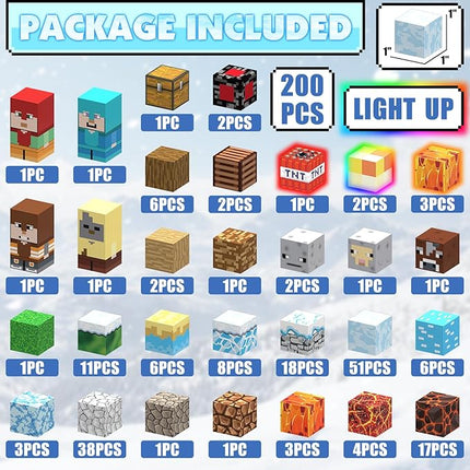 200PCS Magnetic Building Blocks, Magnetic Blocks Building STEM Construction Toys, Montessori Sensory Stacking Toy for Toddlers, Magnet Cubes with Light Blocks for Boys Girls Age 3 4 5 6 7 8-12