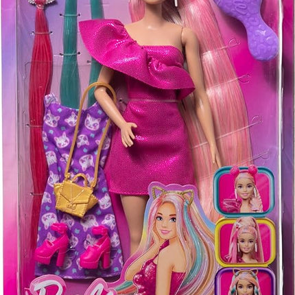 Barbie Fun & Fancy Set, Fashion Doll with Extra-Long Color-Streaked Blonde Hair, Clothes & Styling Accessories