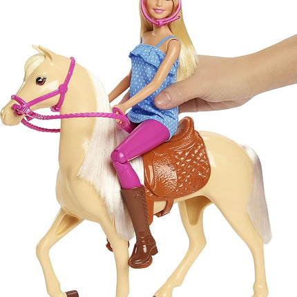 Barbie Playet with Blonde Fashion Doll in Riding Outfit & Light Brown Horse with Saddle, Bridle & Reins (Amazon Exclusive)