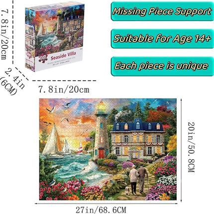 Adult Jigsaw Puzzles 1000 Pieces-Fall Sea Villa Sunset Lighthouse Scenery Puzzle -27" x 20" - Puzzle Pieces are Unique and Match Perfectly…