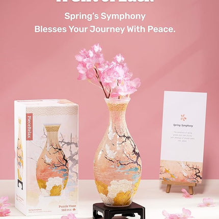 PieceRelax Unique Flower Vase - 3D Puzzle Vase for Adults to Flower Arrangement and Home Decoration Made by 160 Curved and Translucent Plastic Puzzle Pieces - Spring Symphony [S1040]