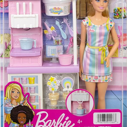 Barbie Careers Playset, Ice Cream Shop Set with Blonde Fashion Doll, Ice Cream Machine, Molds, Dough & Accessories