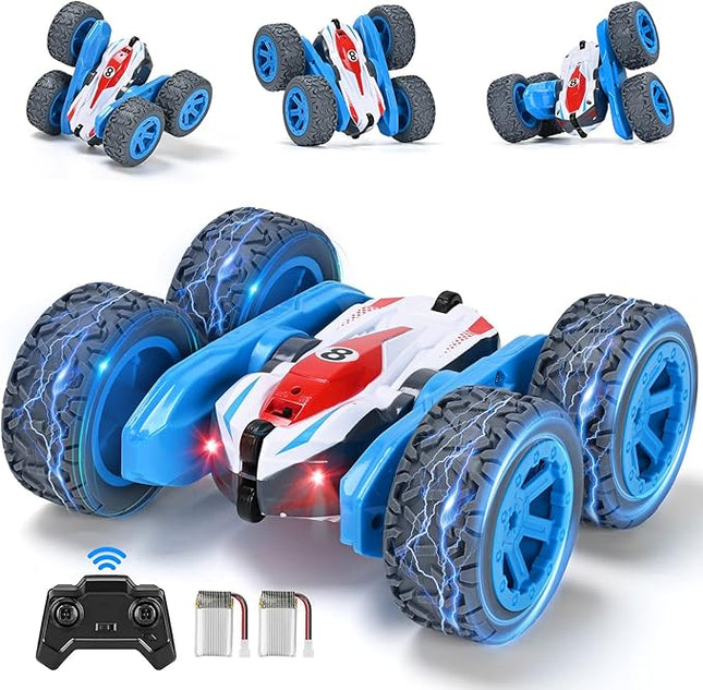 Remote Control Car, 4WD RC Cars Stunt Double Sided 360° Rotating 2 Batteries 2.4Ghz RC Truck with Headlight Birthday Gift for Boys 3 4 5 6 7 8 Year Old