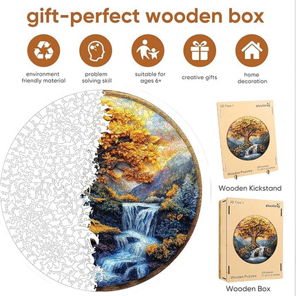 Wooden Puzzles for Adults, Tree of Life Waterfall River Wooden Jigsaw Puzzles 500pcs,16.5x16.5in, Royal, Unique Shape Adult Puzzles,Irregular Creative for Adults and Kids Family Game