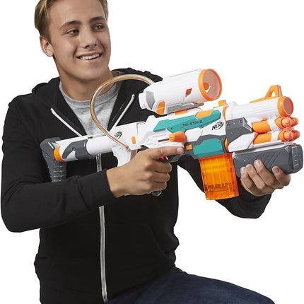 Nerf Modulus Tri-Strike Blaster, Mega Barrel, Rocket Launcher, Clip, 1 Rocket, Kids Outdoor Games (Amazon Exclusive)