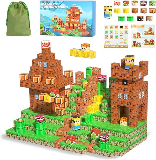 150PCS Magnetic Blocks STEM Toys for Kids, Magnetic Building Tiles Educational Construction Set with Storage Bag, Strong Magnets, Compatible with Major Brands, Gift for Ages 3 4 5 6 7 8+ Year Old