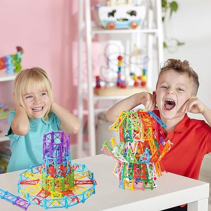 RAINBOW TOYFROG Snap-N-Twist Building Blocks - 270 Piece Set of Flexible Interlocking Math Manipulatives - Open Ended STEM Toys for 5 to 12 Year Old Boys & Girls - Indoor Recess Games for Classroom