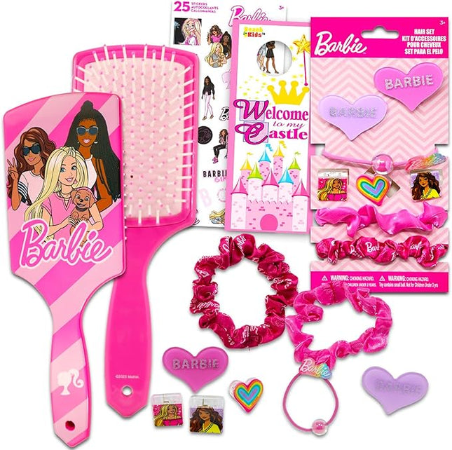 Barbie Hair Accessories Set for Kids - Bundle with Barbie Hair Brush, Barbie Hair Scrunchies, Stickers, and More | Barbie Hair Accessories for Girls