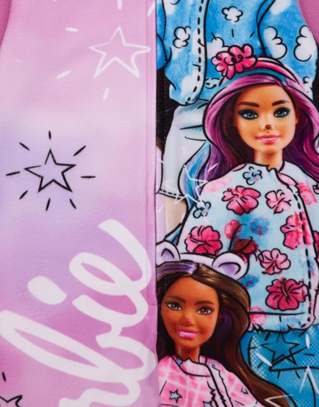 Barbie Girls Onesie | Young Ladies Pink Sketch Doll Hooded All in One Sleepsuit Pajama | Kids Colorful Character Bodysuit PJs