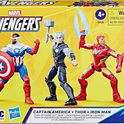 Marvel Avengers Epic Hero Series Team-Up Gift Pack, 4-Inch-Scale (10cm) Captain America, Thor, Iron Man Action Figures, Toys for Kids Ages 4 and Up (Amazon Exclusive)