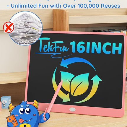 TEKFUN LCD Writing Tablet Doodle Board, 16 Inch Colorful Drawing Tablet Writing Pad,Toddler Toys for 3 4 5 6 7 8 9 Year Old Girls Boys Teen Adults,Birthday Gifts for Kids (Pink)