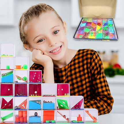 24 PCS Brain Teaser Puzzles for Kids,Balance IQ Maze Game Mini Fidget Puzzle Box,1.57 Inch Maze Puzzle Cubes Party Favor Games Challenge Decompression for Adults