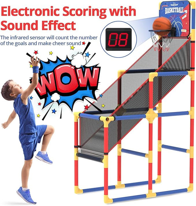 EagleStone Kids Arcade Basketball Game with Electronic Scoreboard and Cheer Sounds, Indoor Outdoor Basketball Hoop with 4 Balls, Game Toy Gift for Ages 3-12 Boys and Girls