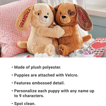 Let's Make Memories Personalized Hugging Plush Puppies - Dog Stuffed Animal - Puppy Love - for Couples - for Him - for Her