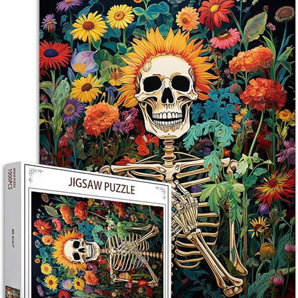 Human Skeleton Jigsaw Puzzles 1000 Pieces for Adults, Families (Skullman,Wildflowers,Tropical Plants) Pieces Fit Together Perfectly 19.7''x27.6''inch Garden Jungle Frameable Magic Puzzle Art（Yellow）