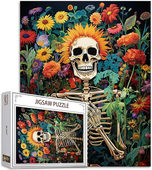 Human Skeleton Jigsaw Puzzles 1000 Pieces for Adults, Families (Skullman,Wildflowers,Tropical Plants) Pieces Fit Together Perfectly 19.7''x27.6''inch Garden Jungle Frameable Magic Puzzle Art（Yellow）