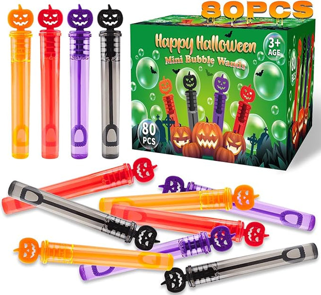 80PCS Halloween Party Favor, Bubble Wands for Kids, Trick or Treat Toys, Goodies Bag Fillers, Pinata Fillers, Mini Bubble Wands for Party