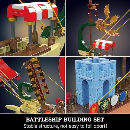 Mould King 10156 Roman Warship Model Building Blocks Kits, MOC Large Battleship Model with Display Stand Construction Set to Build, Gift for Age 14+/Adults Collections Enthusiasts (1466+ Pieces)