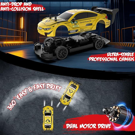 RC Drift Car 1:20 Scale Remote Control Cars 2.4GHz 4WD High Speed RTR Racing Vehicle with LED Lights 2 Rechargeable Batteries and Drifting Tires Racing Sport Toy Car for Adults Kids Boys Girls