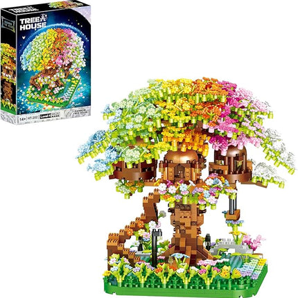 Cherry Blossom Building Set, 1345 Pcs Japanese Sakura Tree House Micro Block Toy, STEM Creative Rainbow Bonsai Tree House Building Flower Set, Friendship Treehouse for Adult, Kid