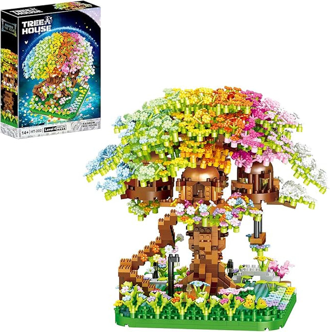 Cherry Blossom Building Set, 1345 Pcs Japanese Sakura Tree House Micro Block Toy, STEM Creative Rainbow Bonsai Tree House Building Flower Set, Friendship Treehouse for Adult, Kid