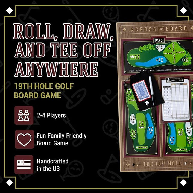 19th Hole Golf Board Game, Walnut Wood Golf Gifts for 2 Players or More, Indoor & Outdoor Family Bonding Activities, Fun Entertainment for Family Gatherings, Events & More - Across the Board Game