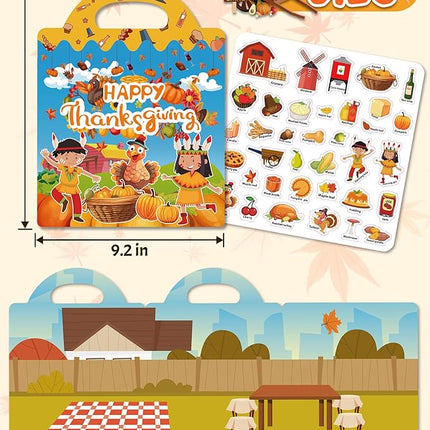 Benresive Reusable Sticker Book for Toddlers 2-4 Years, Fun Travel Stickers for Kids, Waterproof Sticker Books for Toddlers 1-3, Crafts Activities for Todddlers 1-3 2-4 3-5 - Thanksgiving