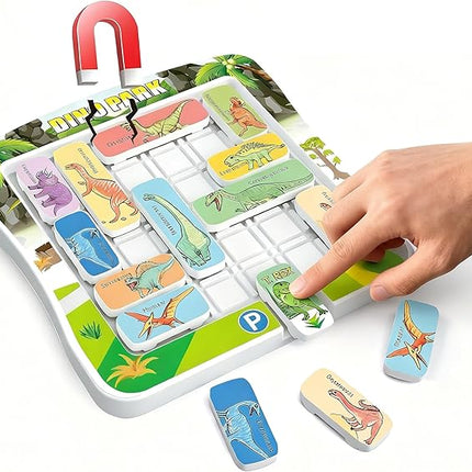 Super Slide Puzzle Games, Brain Teaser with 15 Dinosaur Patterns, Educational Travel Board Game for Kids and Teens-Birthday and Christmas Day Gifts Easter Basket Stuffers for Boys Girls