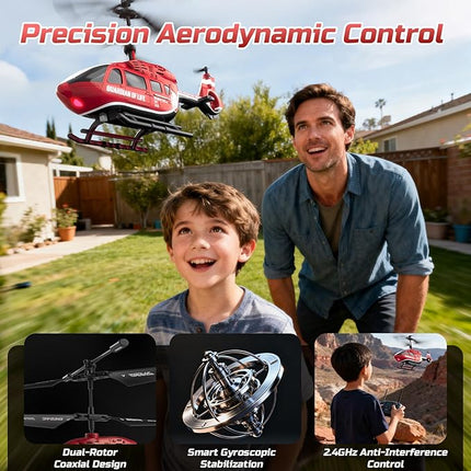 DEERC Remote Control Helicopter, Military Rescue RC Helicopter Toy with LED Lights, 2 Batteries, Altitude Hold & 2.4GHz Stable Control, Realistic Rescue Design, Ideal Gift for Kids and Adults
