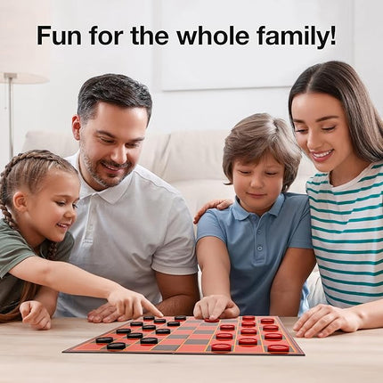 Kangaroo - Multiplayers Strategy Checker Board Game for Kids & Adults - Portable Educational Travel Cardboard Checkers - Includes Large Board w/ 24 Checkers (12 Red and 12- Black) 15x15 Inches