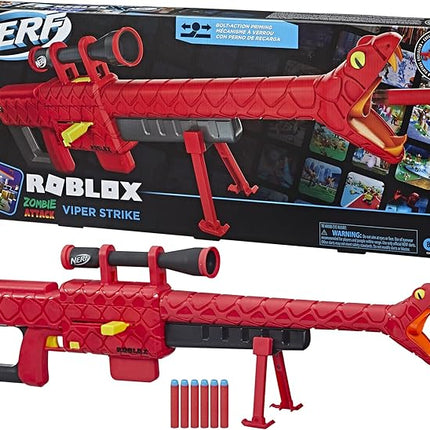 NERF Roblox Zombie Attack: Viper Strike Sniper-Inspired Blaster with Scope, Code for Exclusive Virtual Item