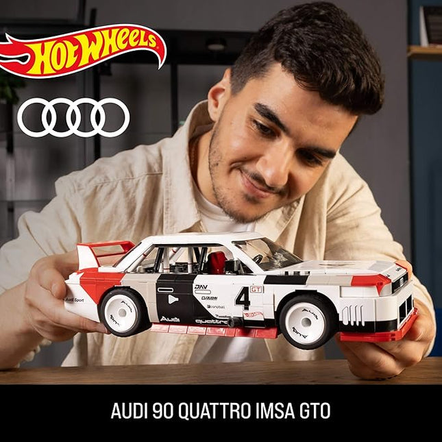 MEGA Hot Wheels Collectible Car Building Toy, Audi 90 Quattro IMSA GTO with 973 Pieces and Die-Cast Model, Build & Display Set for Collectors, Red