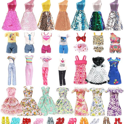 25 PCS Doll Clothes for 11.5 inch Girl Doll Including 3 Flower Dress 2 Seqien Dress 3 Casual Wear 2 Fashion Dress 2 Swimwear 10 Pair of Shoes Birthday for Girls Style in Random
