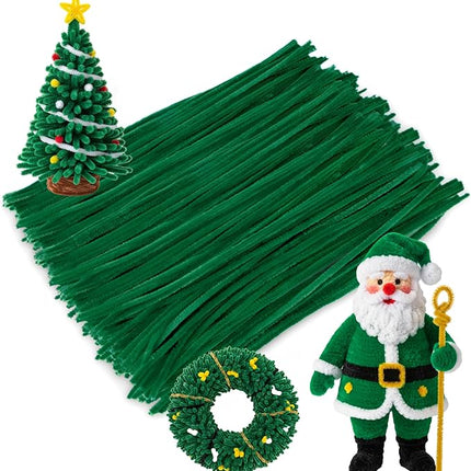 Caydo 300 Pieces Dark Green Pipe Cleaners Craft Supplies Chenille Stems for DIY Craft Projects St. Patrick's Day Decorations, 6mm x 12inch