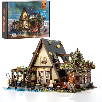 FUNWHOLE A-Frame Cabin Lighting Building Bricks Set - 2061 PCS Adult Construction Building Model Set for Adults and Teen