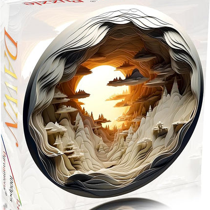 Bgraamiens 3D Visual Dawn Inside a Cave - 1000 Pieces Round Puzzle for Adults, Unique Autostereoscopy Hard Challenge, BG24011