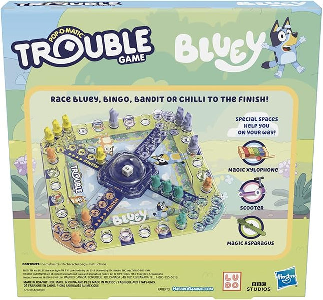 Hasbro Gaming Trouble: Bluey Edition Board Game for Kids, 2-4 Players, Race Bluey, Bingo, Bandit, or Chilli to The Finish, Ages 5 and Up (Amazon Exclusive)