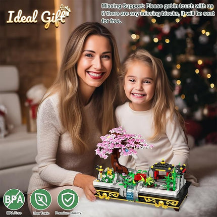 Cherry Blossom Tree Building Set Japanese Sakura Bonsai Block, Flowers House Mini Bricks Building Kit, Home Office Decoration, Creative Toys Gift for Adults Teens Children Kids 8+, 1008 pcs
