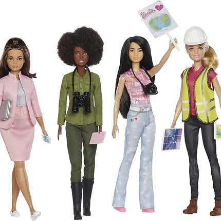 Barbie Eco-Leadership Team 4 Doll Set, Recycled Plastic (Except Head & Hair), Recycled Clothes Fabric, Accessories, Great Gift for Ages 3 Years Old & Up