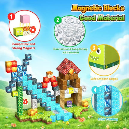 200PCS Magnetic Blocks - Magnetic Building Blocks Set, Classroom Must Haves Magnet Sensory Autism Toys, Construction Stacking Toys for Kids Boys Girls Age 3+ Years Old