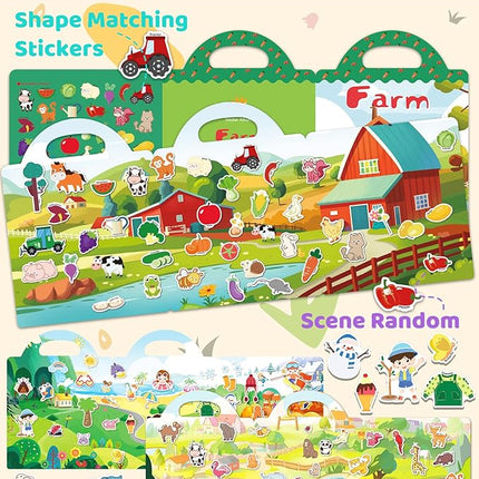 Benresive Reusable Sticker Books for Kids 2-4, Sticker Books for Toddlers 1-3 2-4, Toddler Travel Toys Activities Crafts Gifts - Farm, Animal and Season