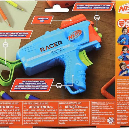 NERF Elite Junior Racer Easy Play Dart Blaster, 4 Nerf Elite Darts, Nerf Blaster Outdoor Toys, for Kids, Ages 6+