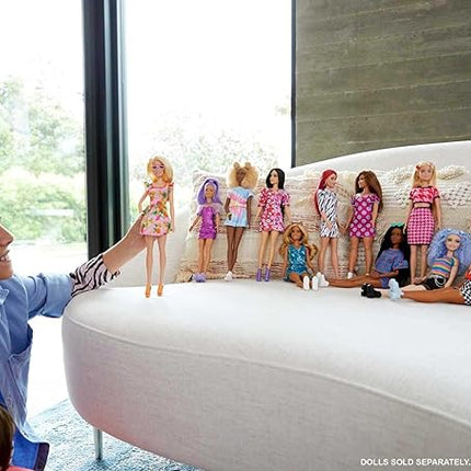 Barbie Fashionistas Doll #179, Curvy with Long Highlighted Hair, Flame Crop Top, Checkered Skirt & Accessories Including Sneakers & Sunglasses