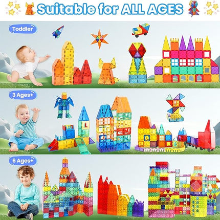Magnetic Tiles - 100 Pieces Magnetic Blocks for Kids, Magnet Tiles Building Blocks Set, Construction STEM Magnet Toys Gift for Kids, Boys and Girls 3 4 5 6 7 8+ Year Old