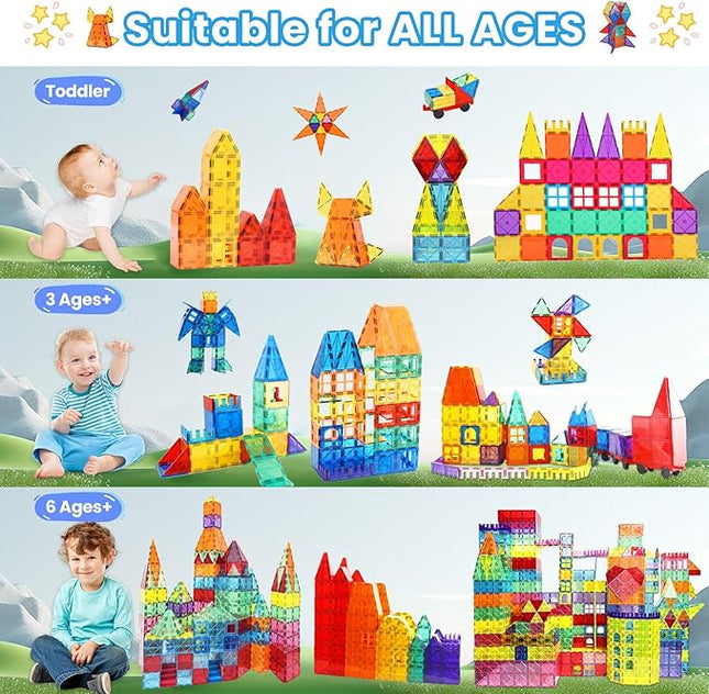 Magnetic Tiles - 100 Pieces Magnetic Blocks for Kids, Magnet Tiles Building Blocks Set, Construction STEM Magnet Toys Gift for Kids, Boys and Girls 3 4 5 6 7 8+ Year Old