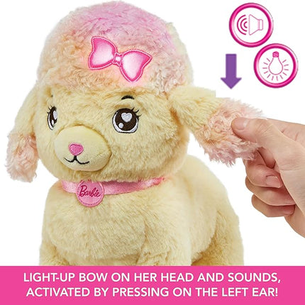Mattel Barbie Plush Toy Playset, Hairdresser Poodle Stuffed Animal with Lights & Sounds, Plus Themed Purse & 6 Accessories, Salon Pet Adventure