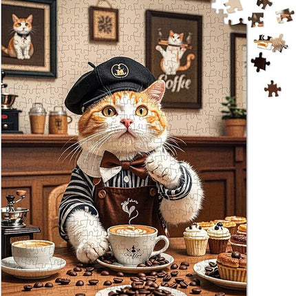 500 Pieces Jigsaw Puzzles for Adults and Teens and Kids Family Happy Gift Idea Cats Selfie (Cat Barista)