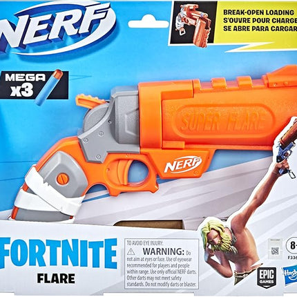 Nerf Fortnite Flare Dart Blaster, Break-Open Dart Loading, Includes 3 Nerf Mega Darts That Whistle Through The Air, Pull-Down Priming Handle