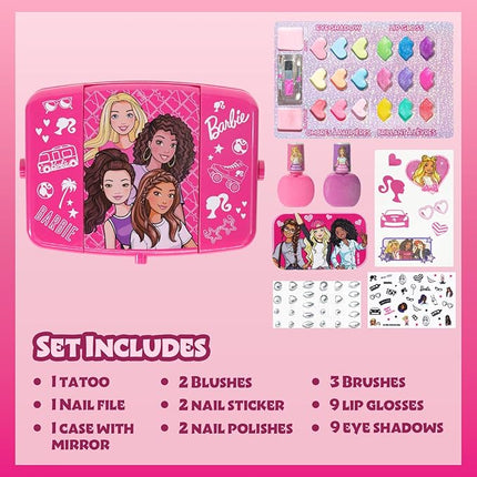 Barbie Beauty Vanity Set with Light-Up Mirror, Includes Lip Gloss, Eye Shadow, Brushes, Nail Polish, Accessories, and More! Ages 3+ Perfect for Parties, Sleepovers, and Makeovers, by Townley Girl